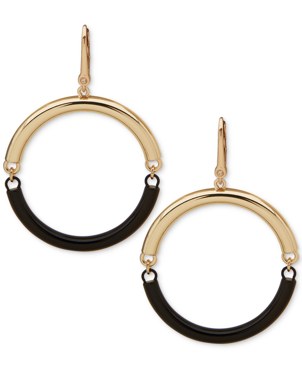 Dkny Gold-tone & Color Spit Hoop Drop Earrings In Black
