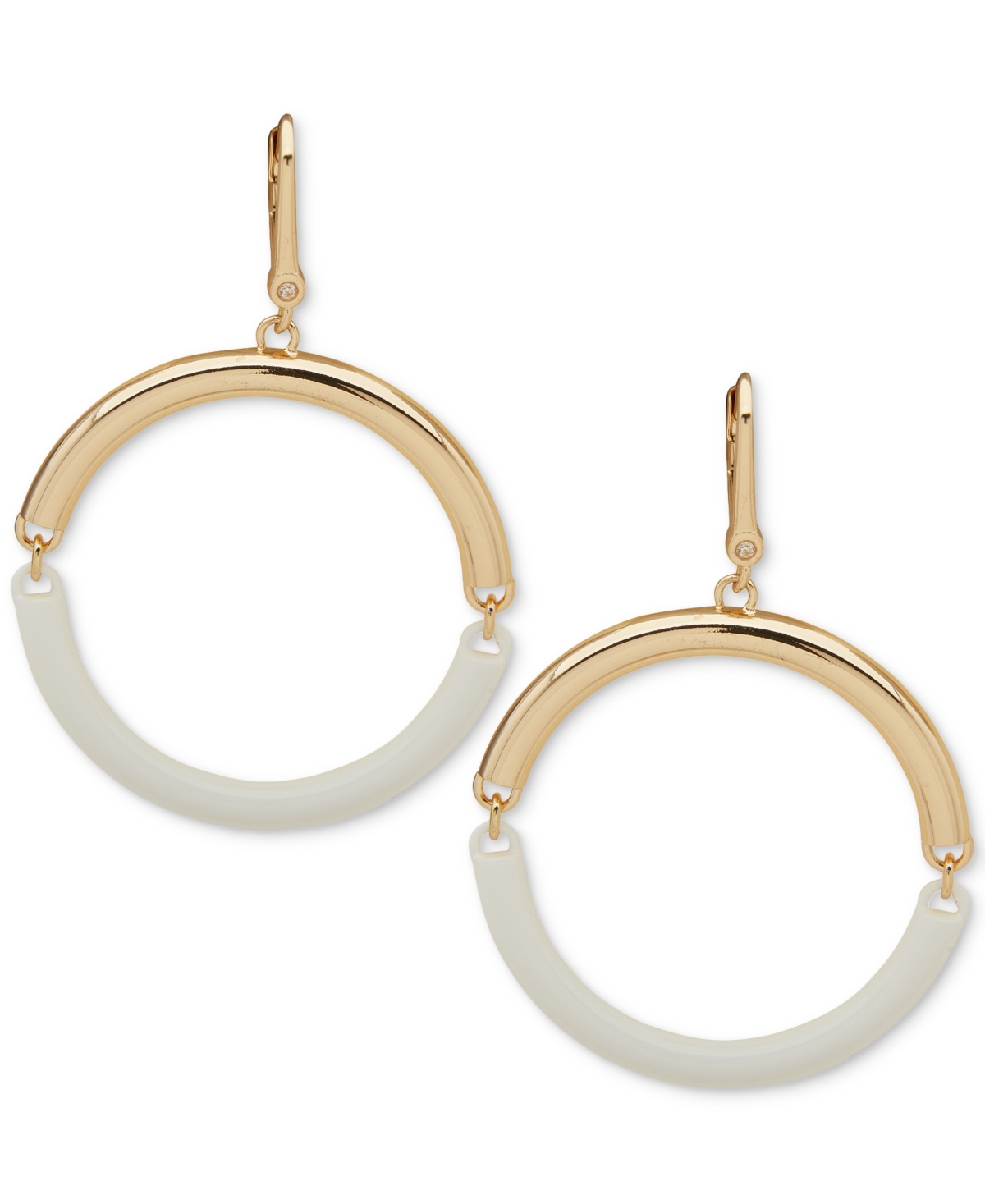 Shop Dkny Gold-tone & Color Spit Hoop Drop Earrings In White
