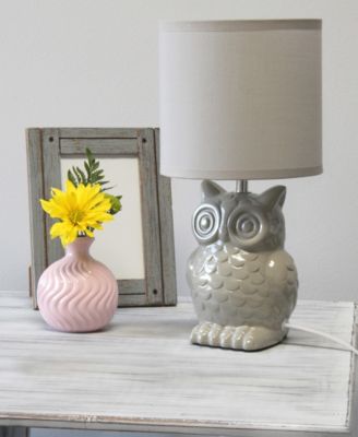 12.8" Tall Contemporary Ceramic Owl Bedside Table Desk Lamp with Matching Fabric Shade 