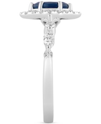 Sapphire (5/8 ct. t.w.) & Diamond (7/8 ct. t.w.) Halo Bridal Set in 14k White Gold