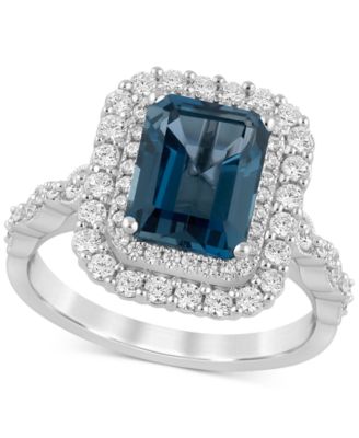 London Blue Topaz (2-7/8 ct. t.w.) & Diamond (7/8 ct. t.w.) Double Halo Bridal Set in 14k White Gold