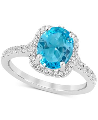 Swiss Blue Topaz (2-1/8 ct. t.w.) & Diamond (1/2 ct. t.w.) Halo Bridal Set in 14k White Gold