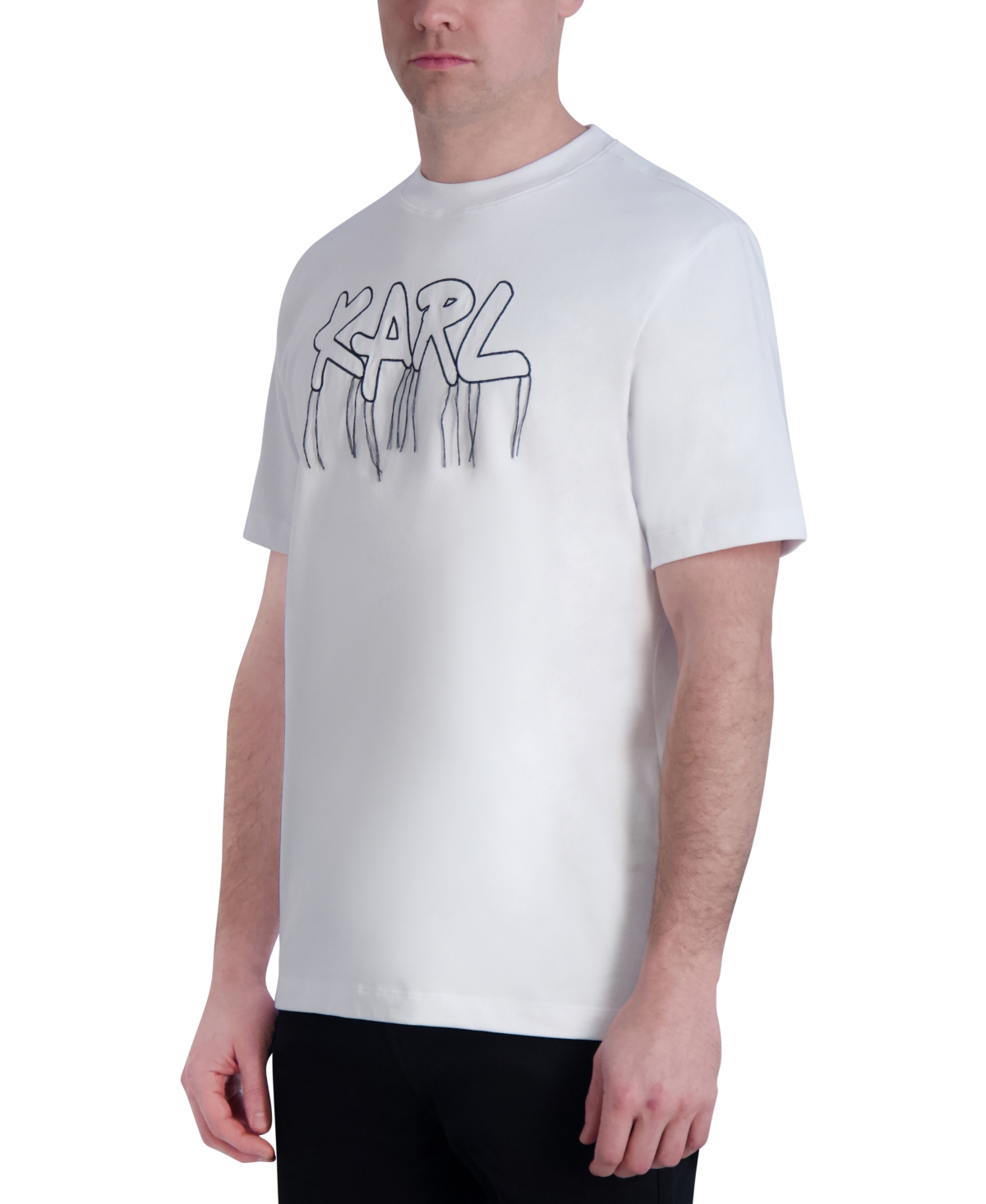 Shop Karl Lagerfeld Men's Slim-fit Fringe-trimmed Logo Graphic T-shirt In White