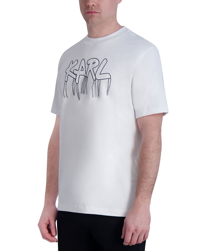 KARL LAGERFELD PARIS Men's Slim-Fit Fringe-Trimmed Logo Graphic T-Shirt ...
