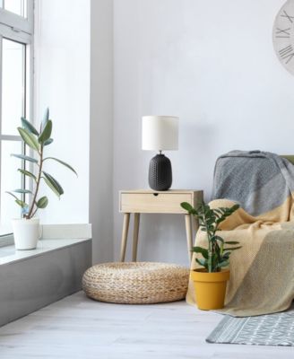 20.4" Tall Traditional Ceramic Purled Texture Bedside Table Desk Lamp with White Fabric Drum Shade