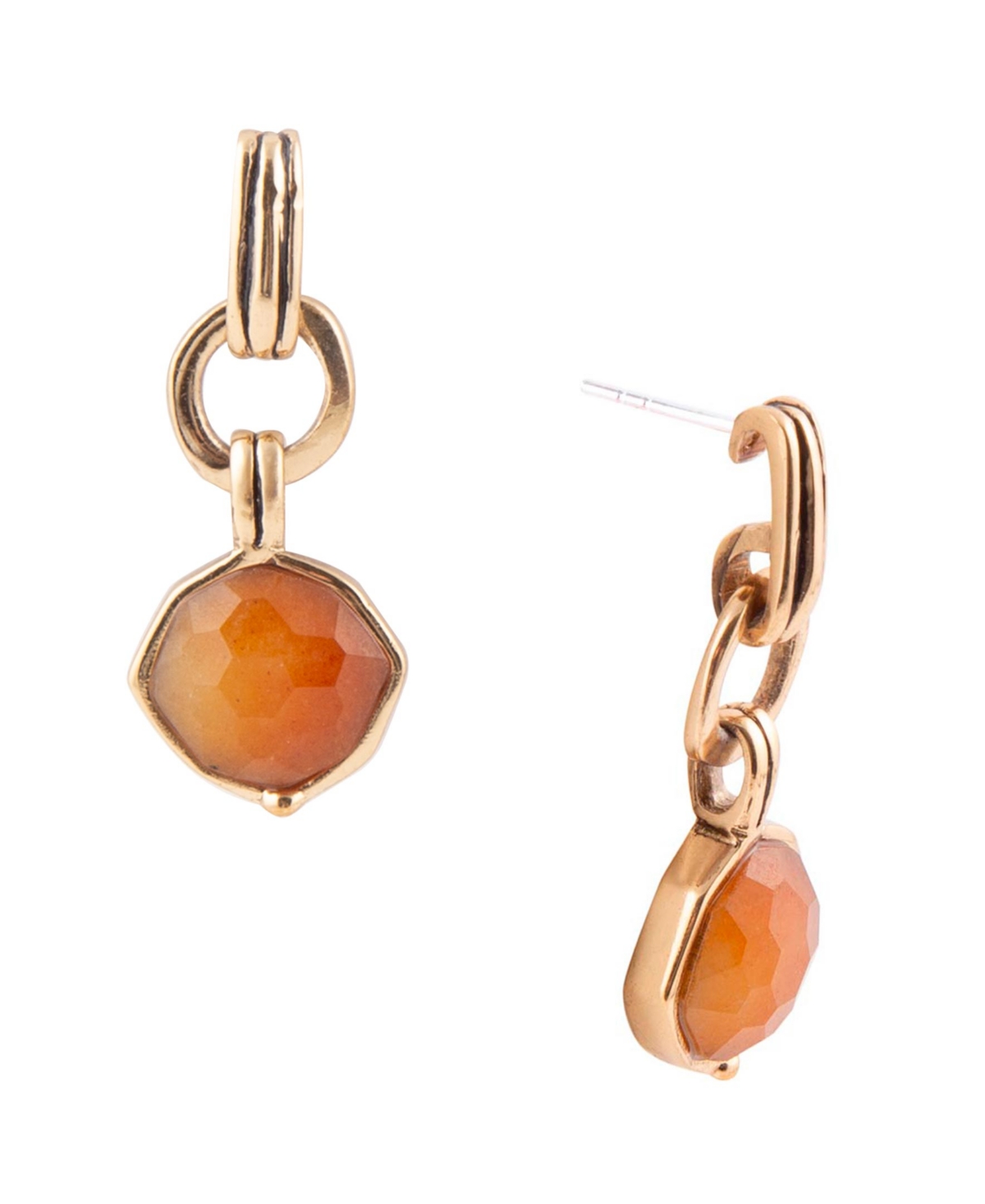 River Rocks Genuine Orange Quartz and Golden Bronze Abstract Drop Earrings - Orange