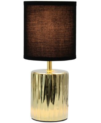 11.61" Tall Contemporary Ruffled Metallic Gold Capsule Bedside Table Desk Lamp with Black Drum Fabric Shade
