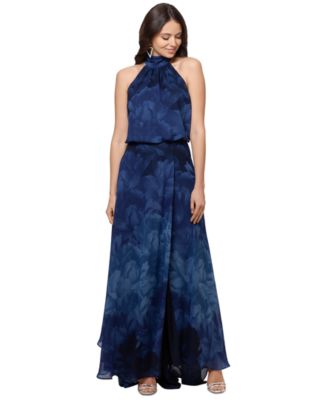 Betsy Adam Petite Floral Chiffon Halter Neck Gown Macy s