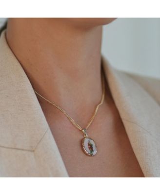 Oval Religious Medal Medallion Shepherd Rod and Staff of Jesus Photo Pendant Necklace Yellow Gold Plated