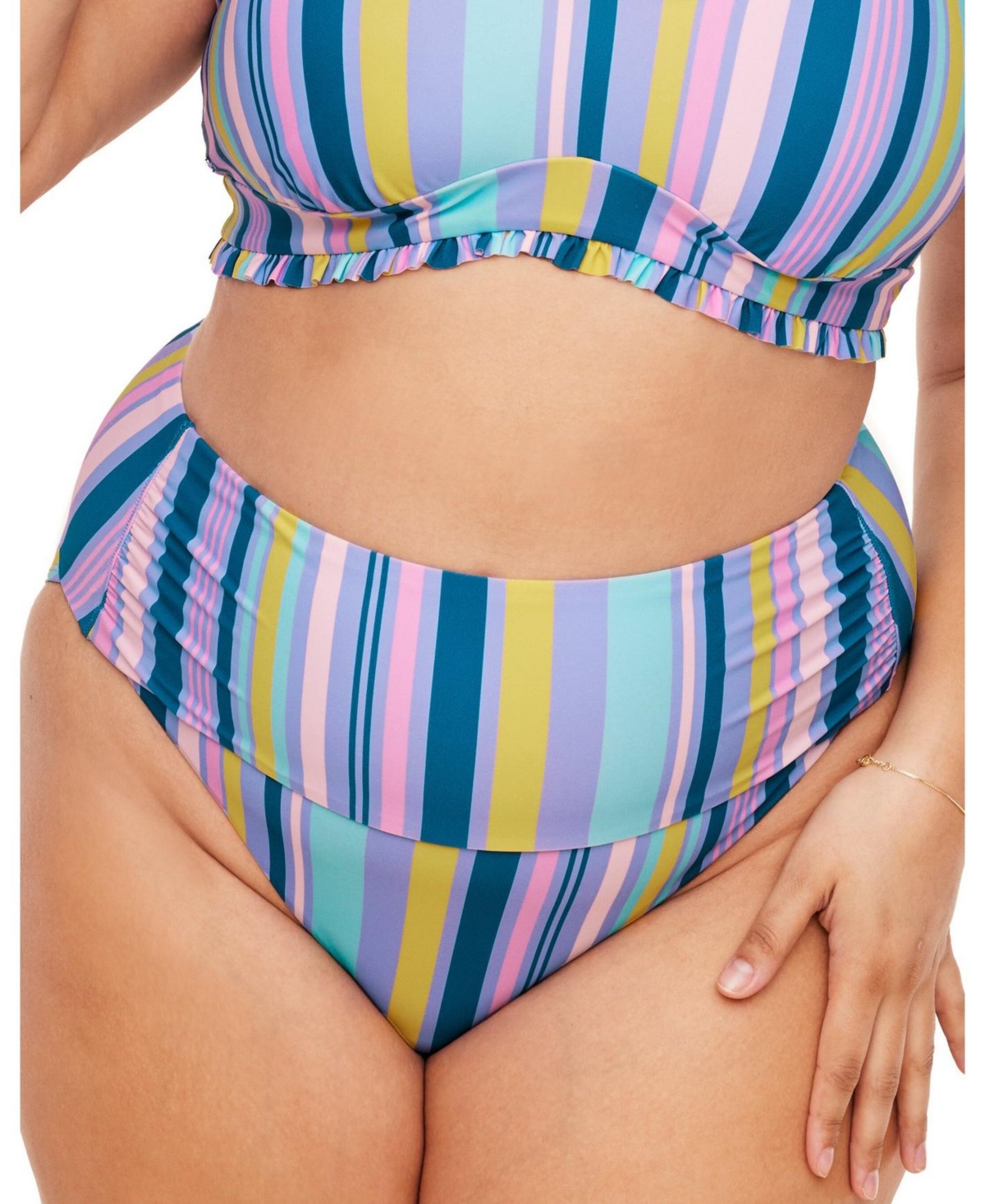 Plus Size Rainey Swimwear High Waist Bikini Panty - Stripe blue