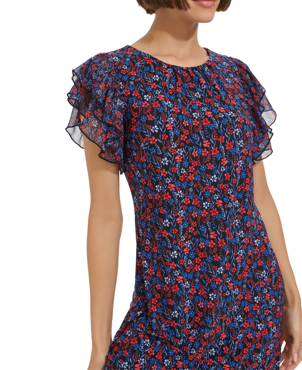Shop Tommy Hilfiger Petite Floral Flutter-sleeve Shift Dress In Sk Captn,g