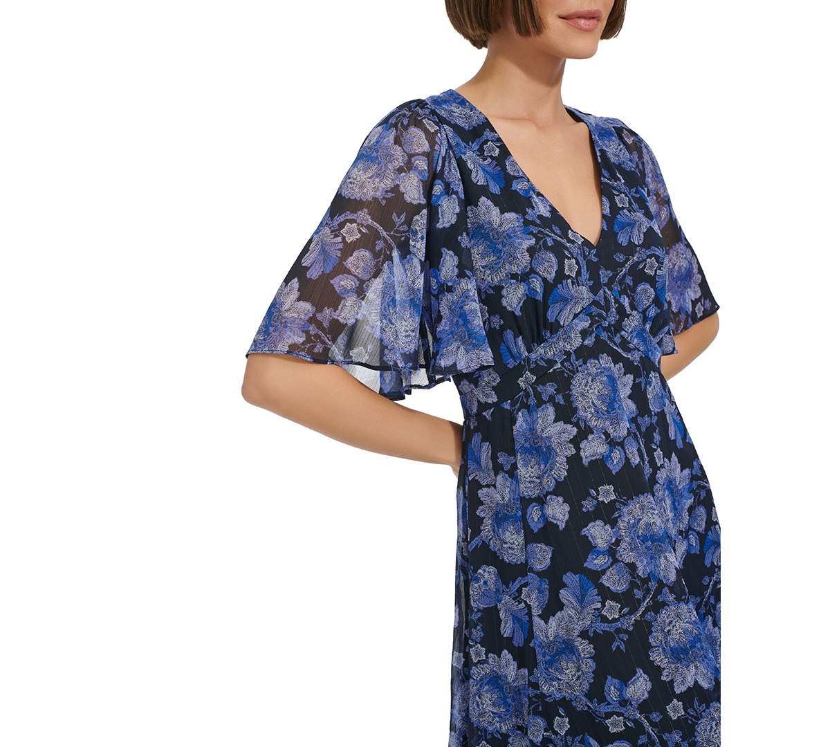 Shop Tommy Hilfiger Women's Floral Flutter-sleeve Maxi Dress In Sk Captn,a