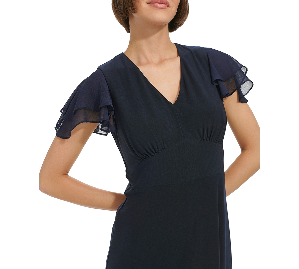 Shop Tommy Hilfiger Women's Flutter-sleeve Fit & Flare Dress In Black