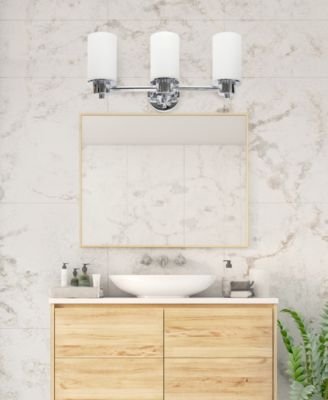 Essentix Contemporary Three Light Metal and Opaque White Glass Shade Vanity Uplight Downlight Wall Mounted Fixture 