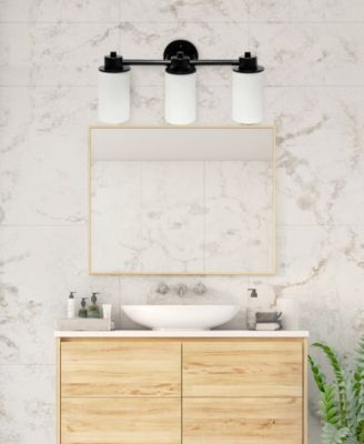 Essentix Contemporary Three Light Metal and Opaque White Glass Shade Vanity Uplight Downlight Wall Mounted Fixture 