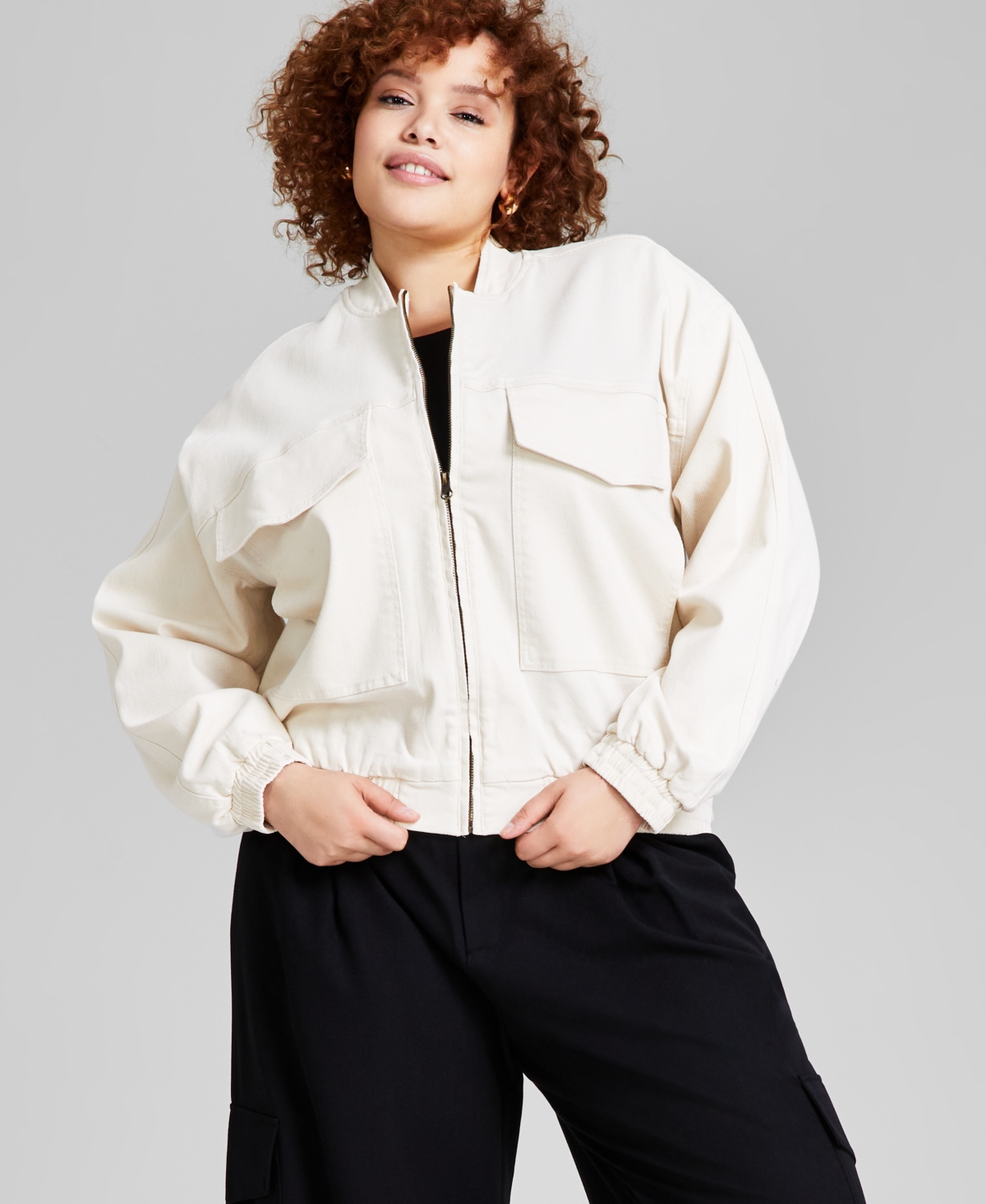 And Now This Trendy Plus Size Long-Sleeve Twill Jacket, Created for Macy's