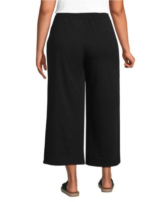 Women's Plus Size Sport Knit Elastic Waist Wide Leg Crop Pants