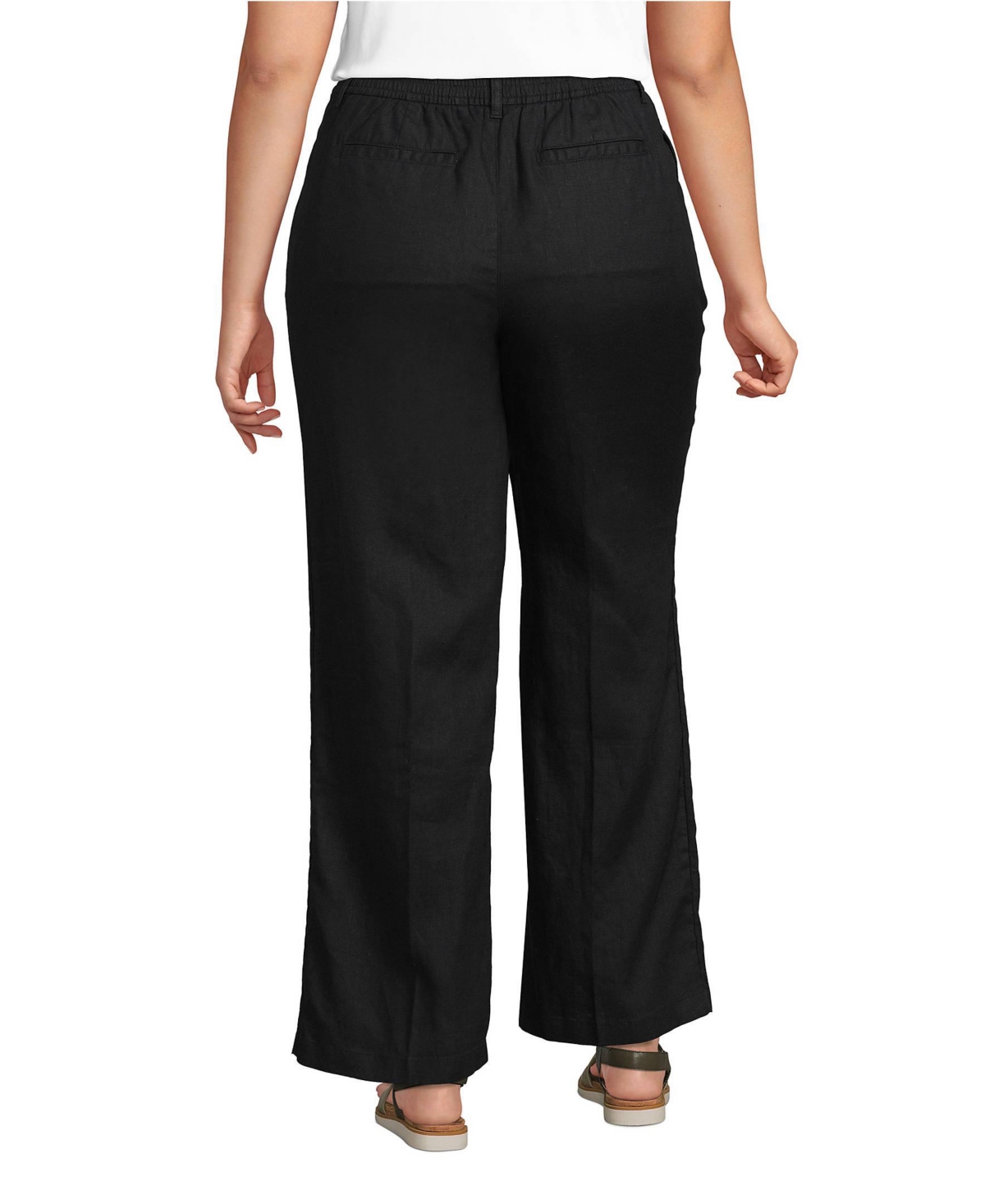 Lands' End Plus Size High Rise Wide Leg Linen Pleated Pants