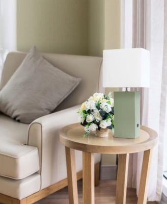 Lalia Home Lexington 21" Leather Base Modern Home D&eacute;cor Bedside Table Lamp with USB Charging Port 