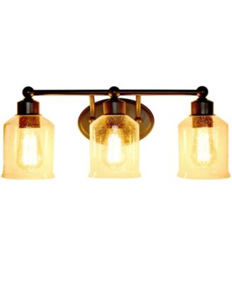 Studio Loft Modern Three Light Metal and Clear Seeded Glass Shade Vanity Uplight Downlight Wall Mounted Fixture 