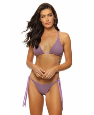 Women's Crinkle Lurex Reversible Scrunch Tie Side Bikini Bottom