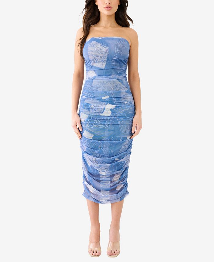 denim dress casual Glam Mini – Medium Wash Button-Down Collar Circle Shani Ruffle Tiered Cocktail Size:21-21.5-34-35 Midi Floral Dress