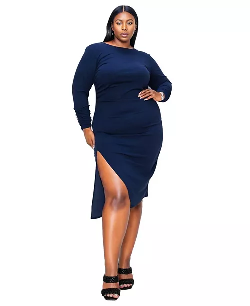 plus size bianca open back slit dress