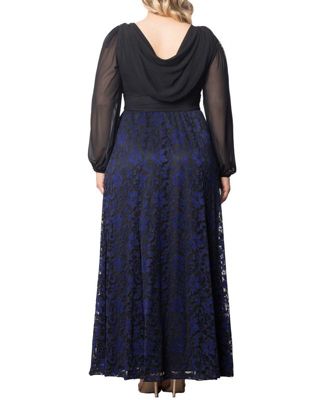 Plus Size Mon Tresor Long Sleeve Lace Evening Gown
