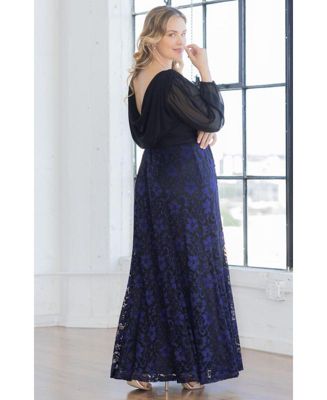 Plus Size Mon Tresor Long Sleeve Lace Evening Gown