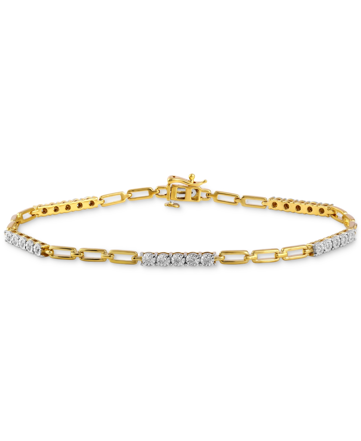Diamond Station & Polished Open Link Bracelet (1/4 ct. t.w.) in Sterling Silver or Gold-plated Sterling Silver - Gold-plated Sterling Silver