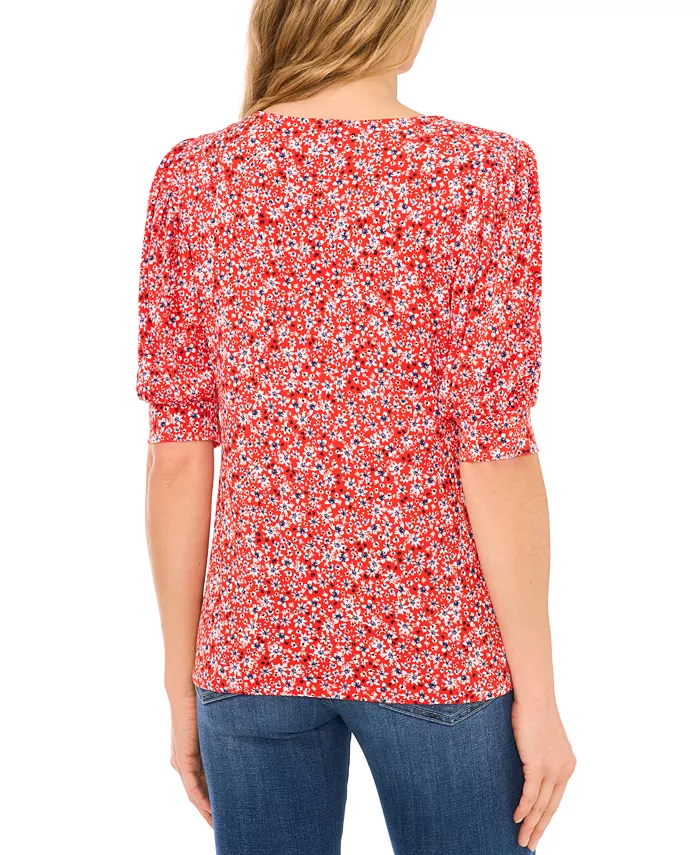 Women's Printed Shirred Scoop-Neck 3/4-Sleeve  Knit Top - thumbnail 2