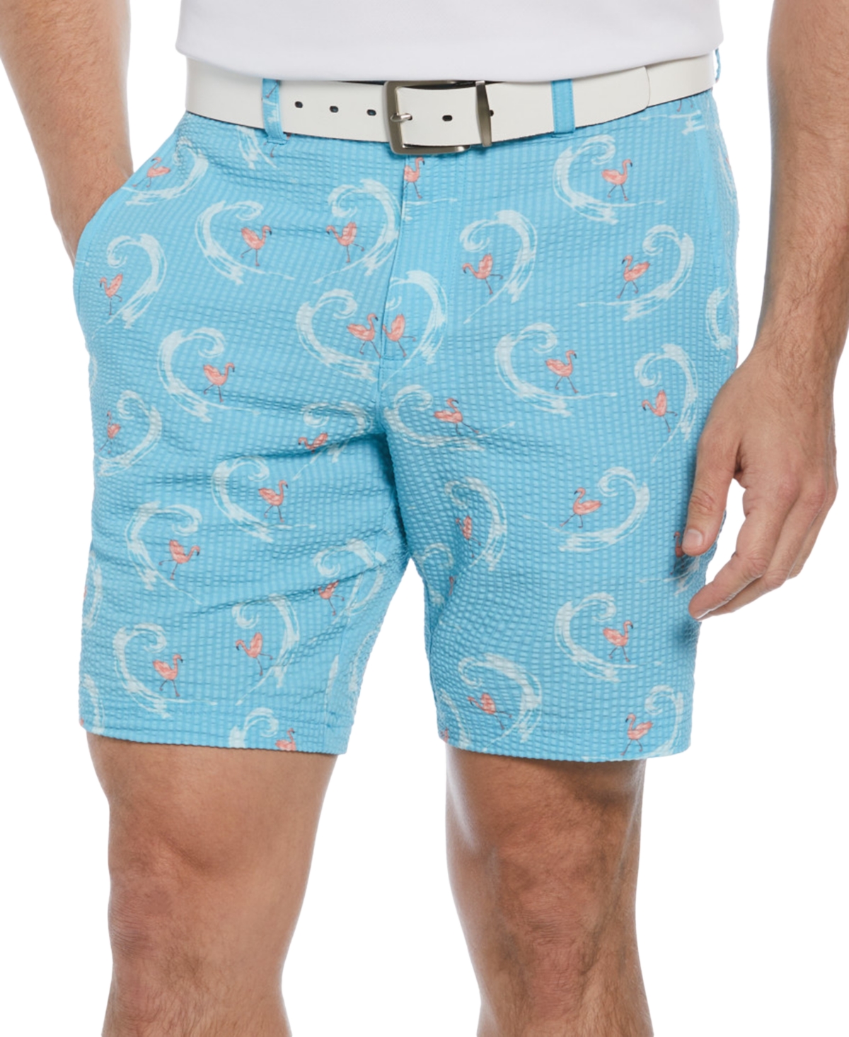 Men's Seersucker Flamingo Print Performance 8" Golf Shorts - Cyan Blue