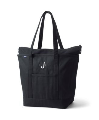 Large Solid Color 5 Pocket Zip Top Long Handle Canvas Tote Bag