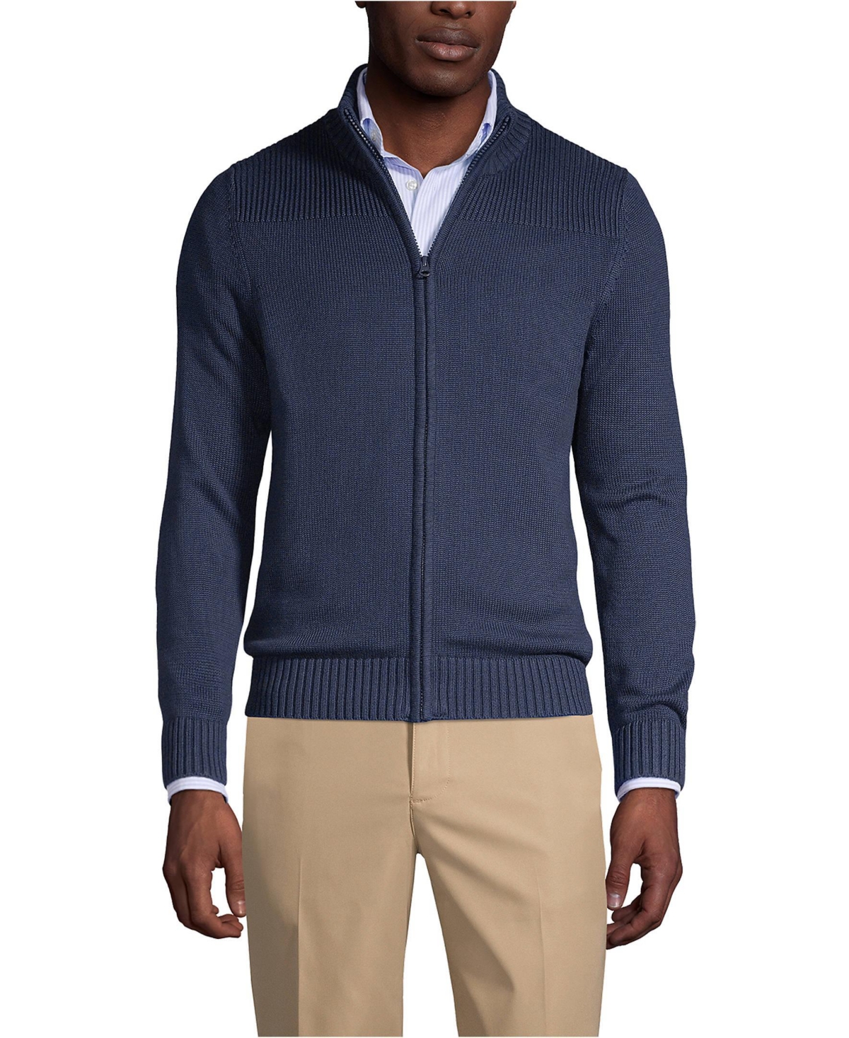 Lands' End Men's School Uniform Cotton Modal Zip Front Cardigan Sweater