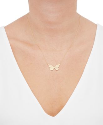 Two-Tone Butterfly 18" Pendant Necklace in 10k Gold