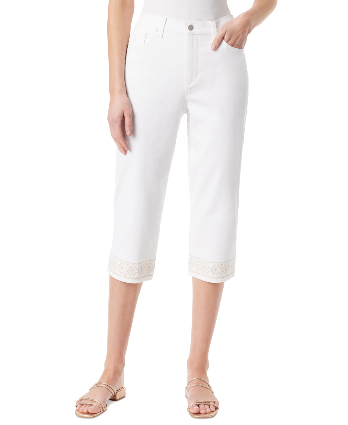 Shop Gloria Vanderbilt Women's Amanda Embroidered Hem Capri Jeans In Vintage White