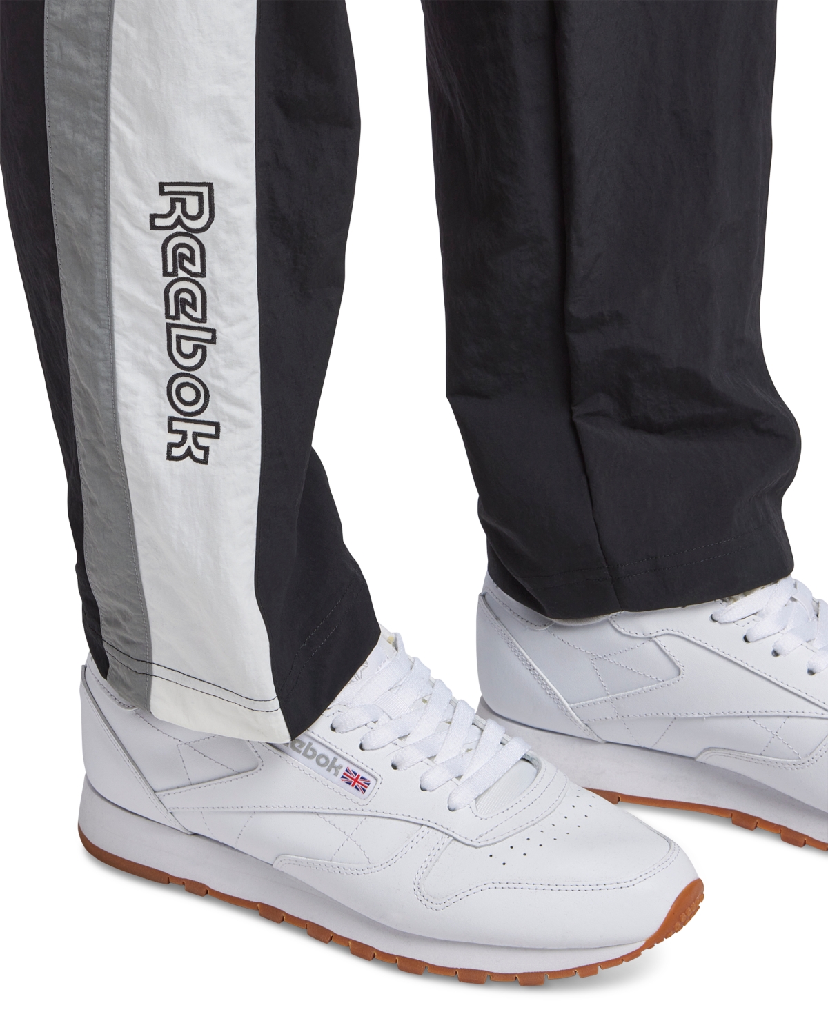 Reebok Men's Ivy League Regular-Fit Colorblocked Crinkled Track Pants -gray/white