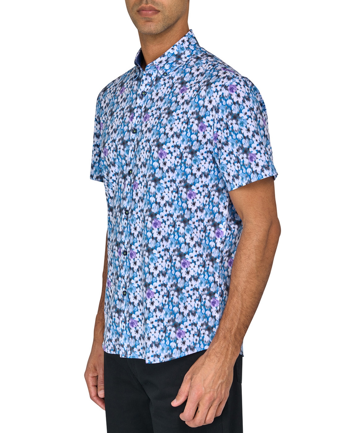 Shop Society Of Threads Men's Regular-fit Non-iron Performance Stretch Blurred Floral Button-down Shirt In Lt Blue