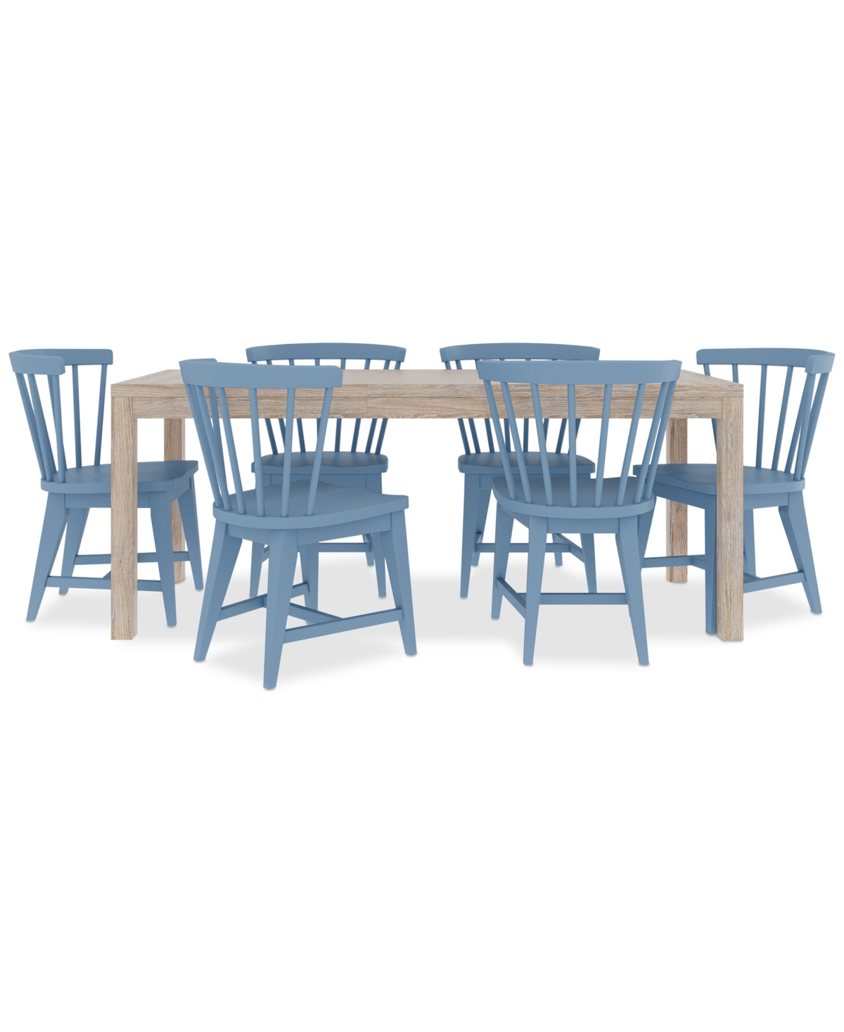 Macy's Catriona 7pc Dining Set (rectangular Dining Table + 6 Wood Side Chairs) In Blue