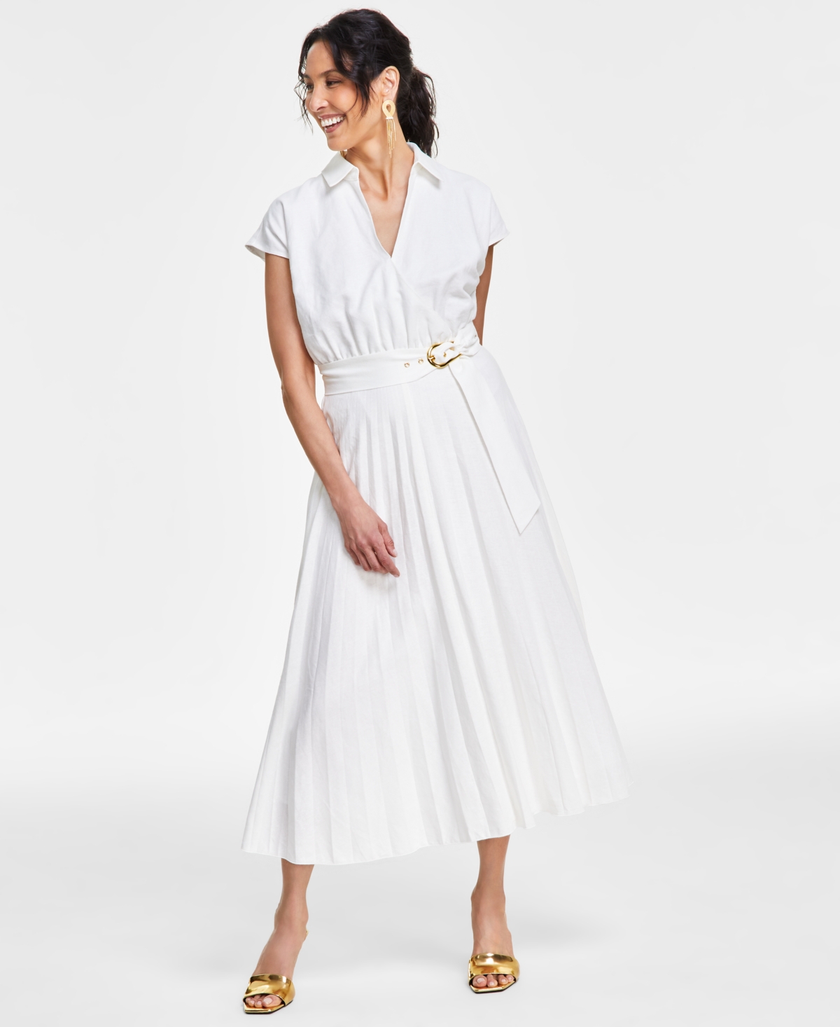 Women's Pleat Midi Dress, Created for Macy's - Washed White