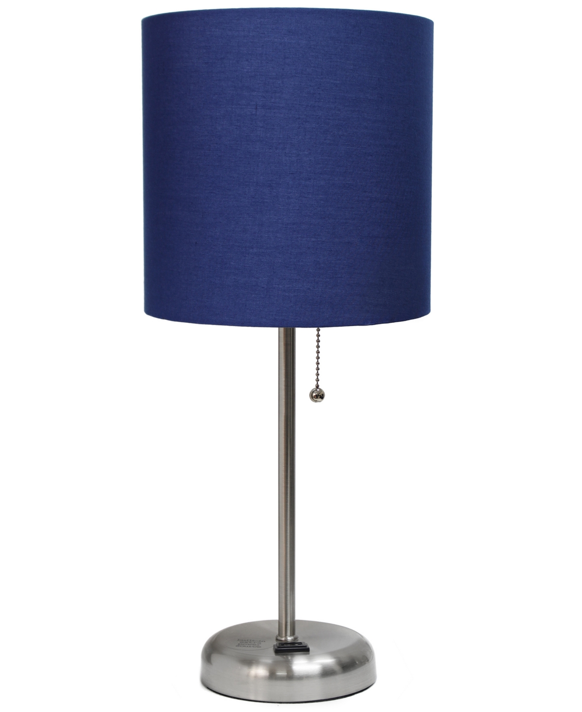 Shop Creekwood Home Oslo 19.5" Contemporary Bedside Standard Metal Table Desk Lamp With White Drum Fabric Shade In Br.steel,navy Blue