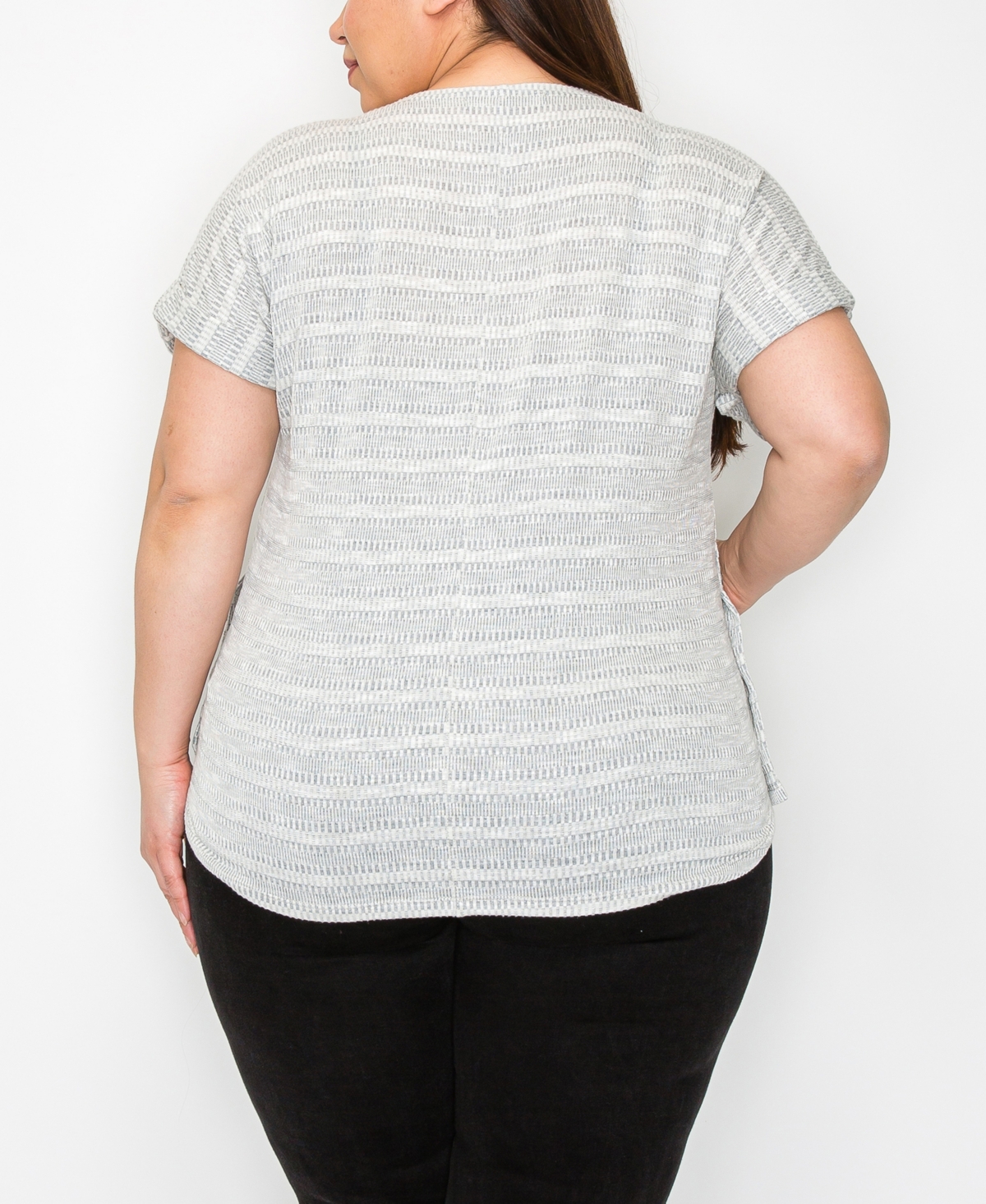 Shop Coin 1804 Plus Size Textured Jacquard Stripe Scoopneck Top In Grey Ivory