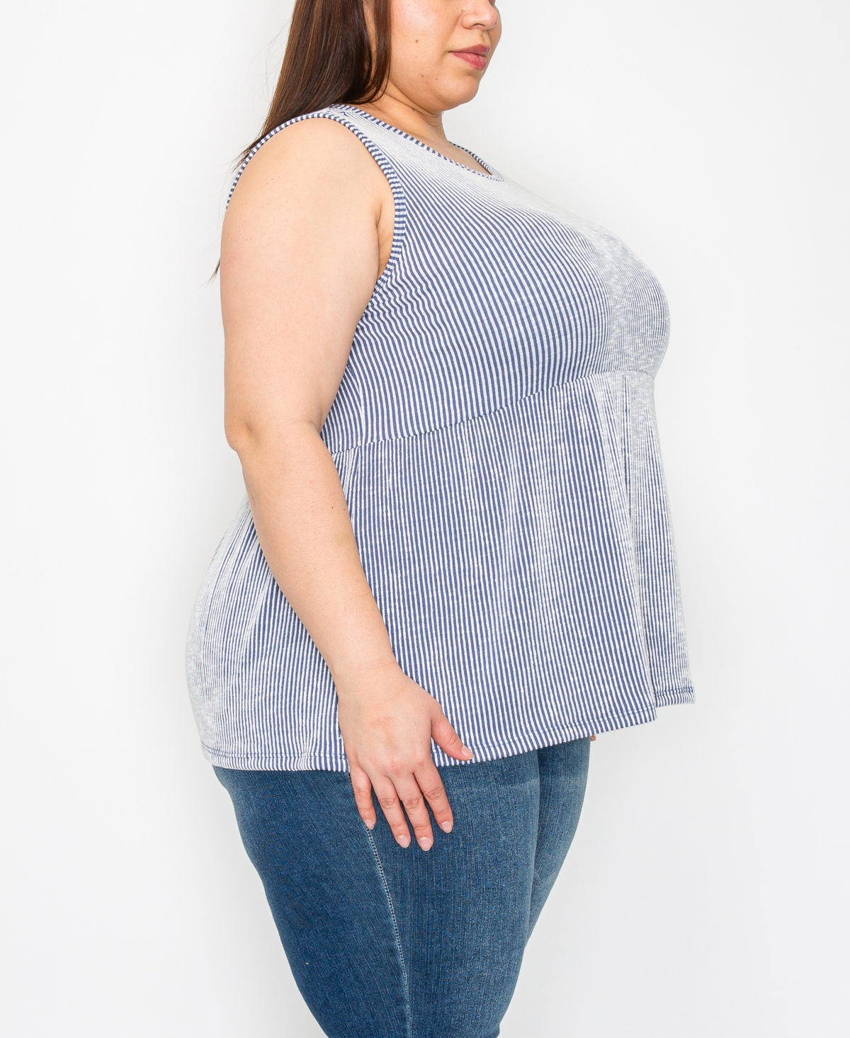 Coin 1804 Plus Size Span Rail Textured Stripe Baby Doll Tank Top