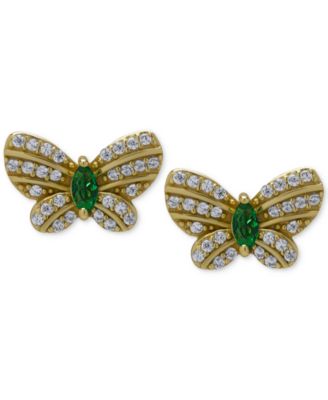 Macy's - Green Quartz (1/5 ct. t.w.) & Lab Grown White Sapphire (1/2 ct. t.w.) Butterfly Stud Earrings in 14k Gold-Plated Sterling Silver