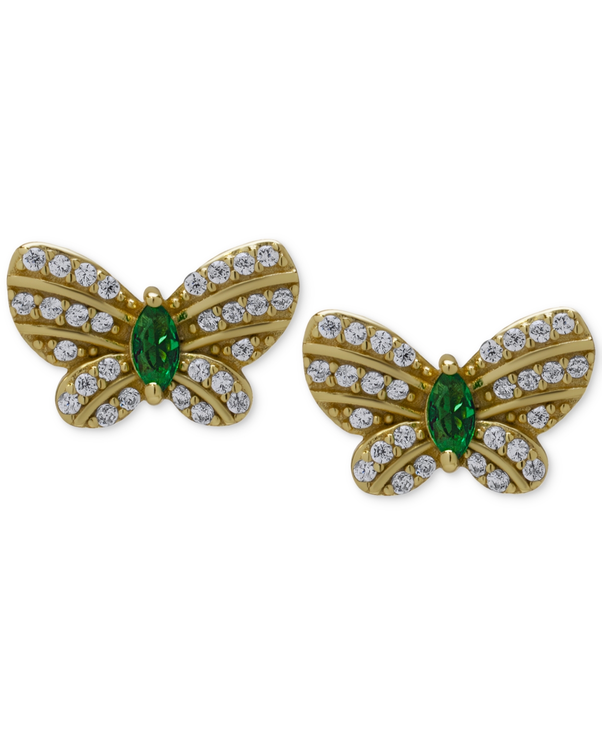 Green Quartz (1/5 ct. t.w.) & Lab Grown White Sapphire (1/2 ct. t.w.) Butterfly Stud Earrings in 14k Gold-Plated Sterling Silver - Green Quartz