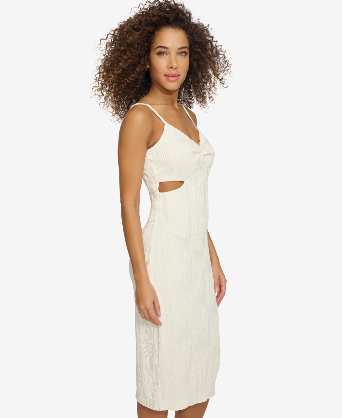 Shop Siena Women's Ruched-front Side-cutout Knit Midi Dress In White