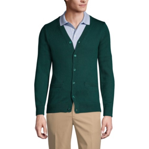 Мужские Lands' End Men's Cotton Modal Button Front Cardigan Sweater