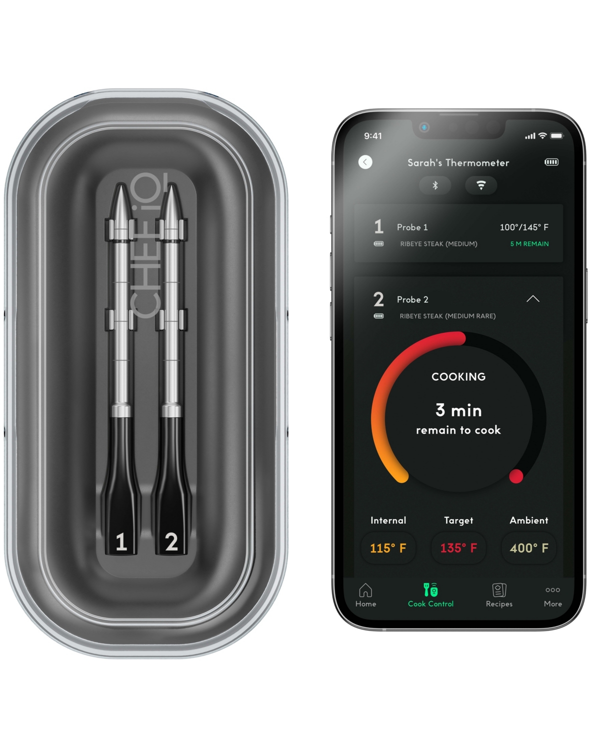 Chefman Smart Wireless Meat Thermometer, Unlimited Range - 2 Probe with Hub