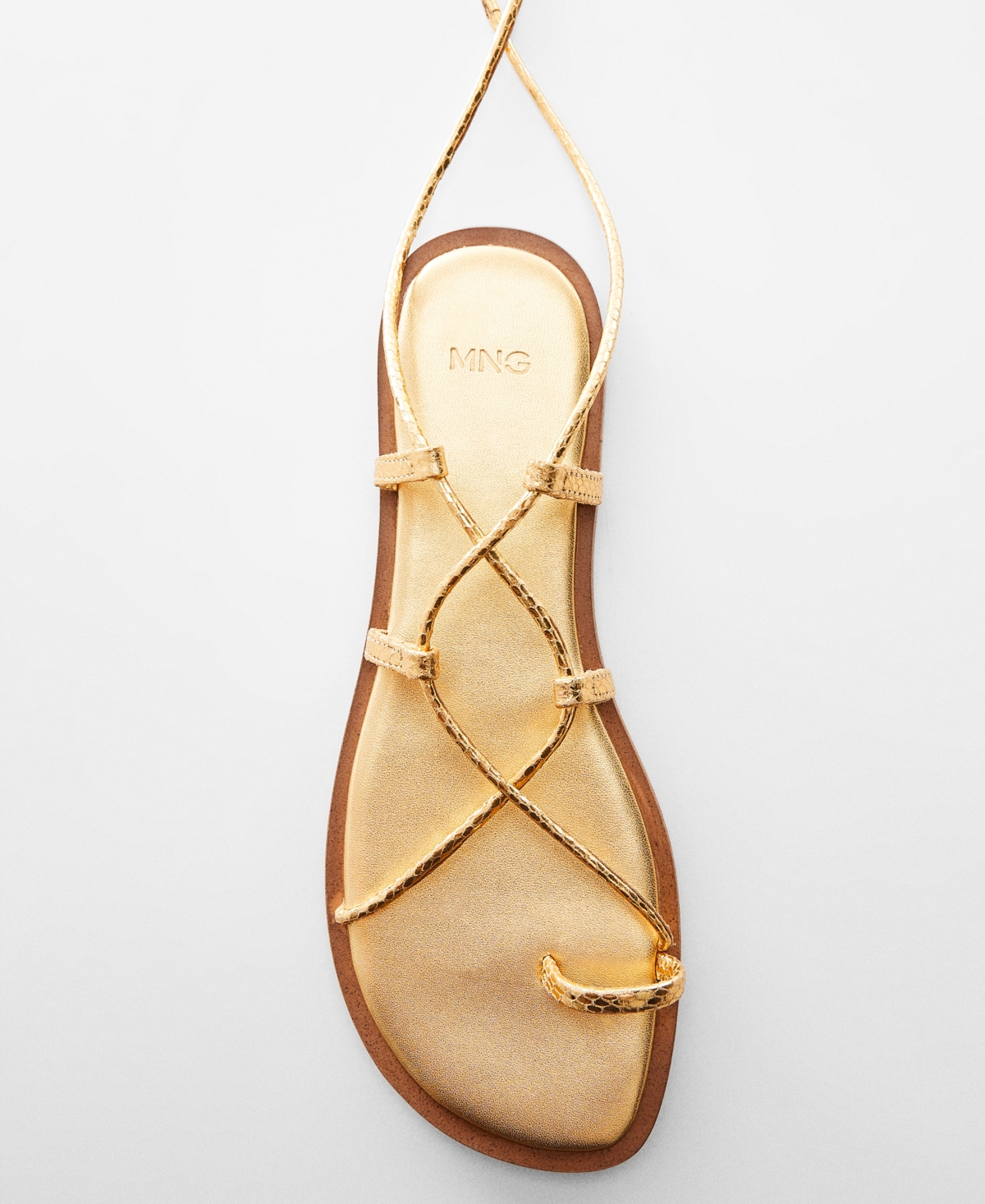 Shop Mango Women's Leather Straps Sandals In Gold