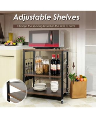 3-Tier Kitchen Baker&#39;s Rack with Microwave Shelf, Storage Hooks, and Utility Cart